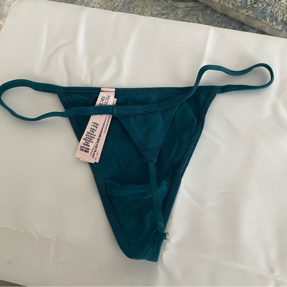 2 Victorias Secret VS NWT G V String Panty Teal Navy Blue Christmas Underwear S - Picture 10 of 11